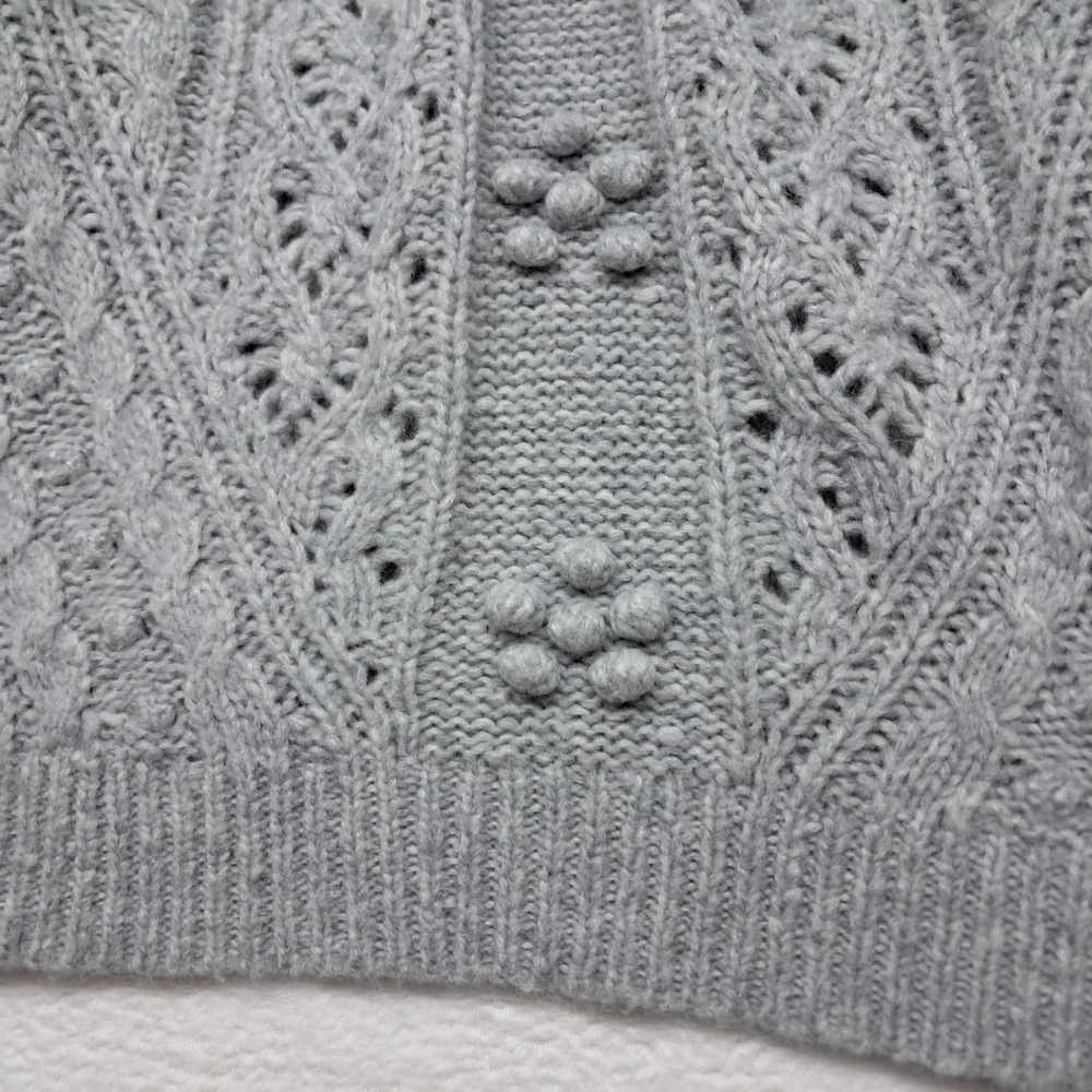J. Crew Sweater Women's Medium Gray Pointelle Wool Alpaca Popcorn Flowers Winter